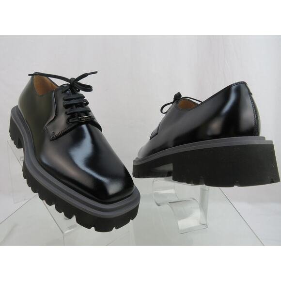 NIB FERRAGAMO FLICKER BLACK LEATHER LOGO PLATFORM LUG SOLE OXFORDS 9 M - Picture 4 of 13